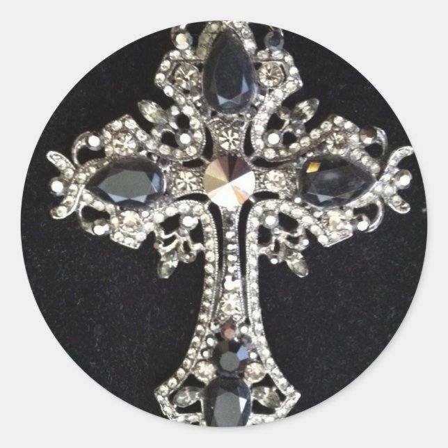 CRYSTAL CROSS ON VELVET PRINT CLASSIC ROUND STICKER (Front)