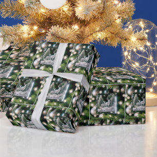 Crystal Deer Ornament On Pine Tree Wrapping Paper