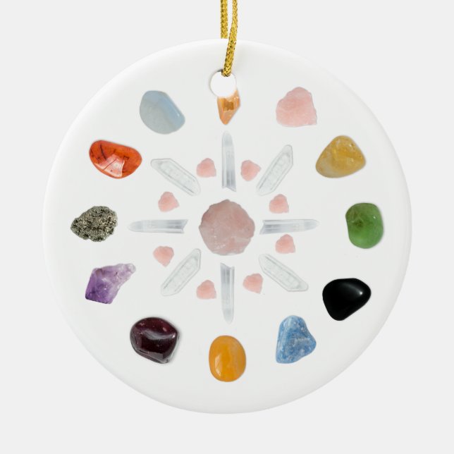 *~* Crystal Energy Gemstone Chakra Ceramic Tree Decoration (Front)