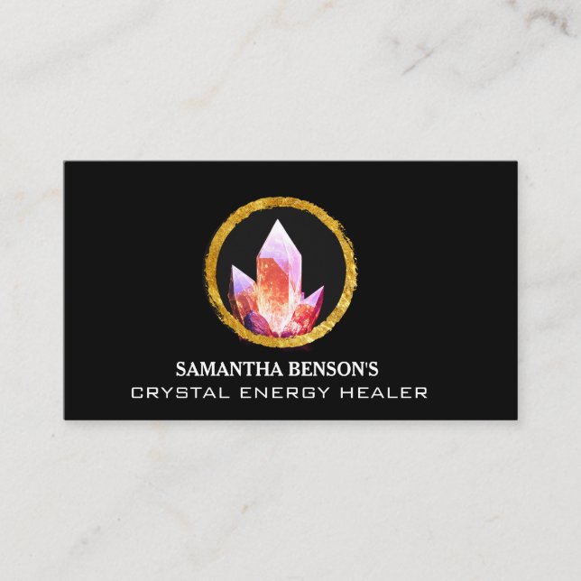 Crystal Energy Healer Amethyst Purple/Pink Logo Business Card (Front)