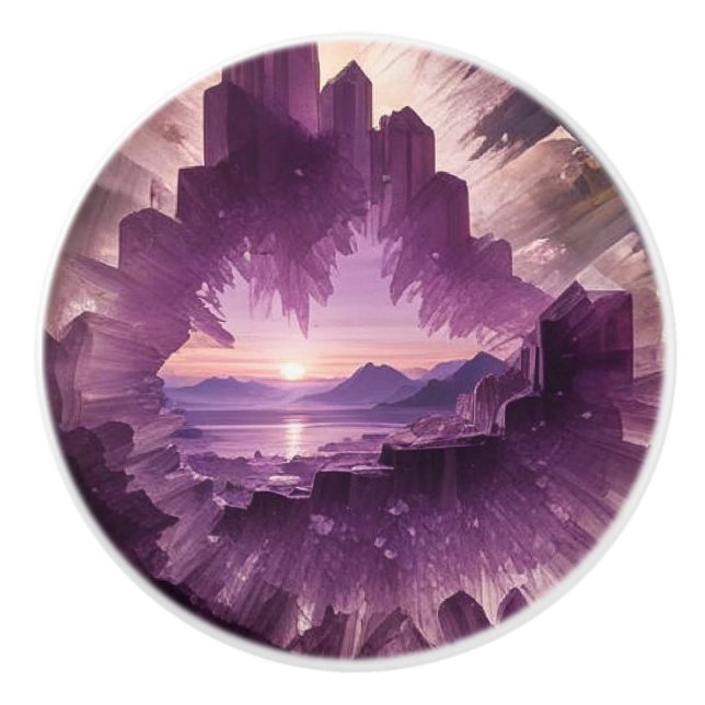 Crystal Fanrasy Amethyst Jewel Ceramic Knob (Front)