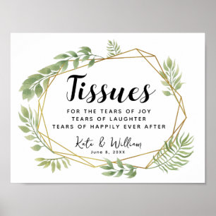 Crystal foliage ceremony tissues wedding sign