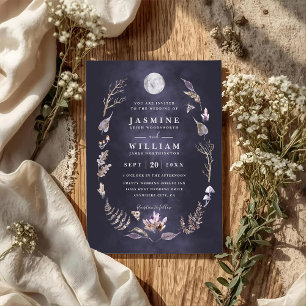 Crystal Forest Rustic Moon Night QR Code Wedding Invitation