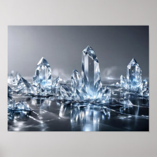Crystal Formation Blue Silver Abstract Wall Art