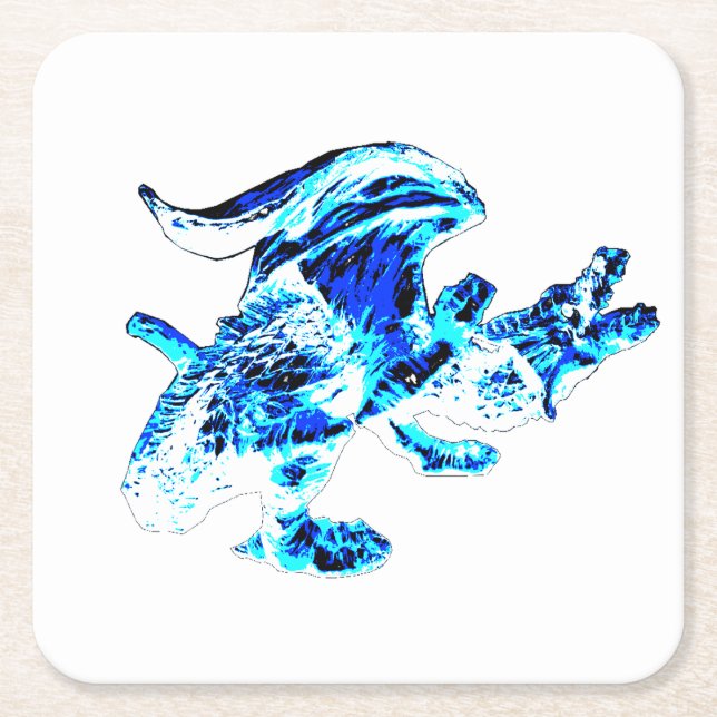 Crystal Frost Winged Dragon Fantasy Artwork  Square Paper Coaster (Front)