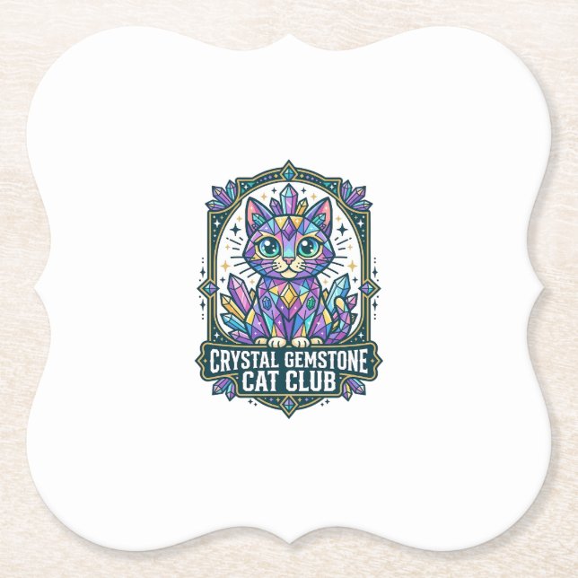Crystal Gemstone Cat Cat Mum Gift Idea - Crystal G Paper Coaster (Front)
