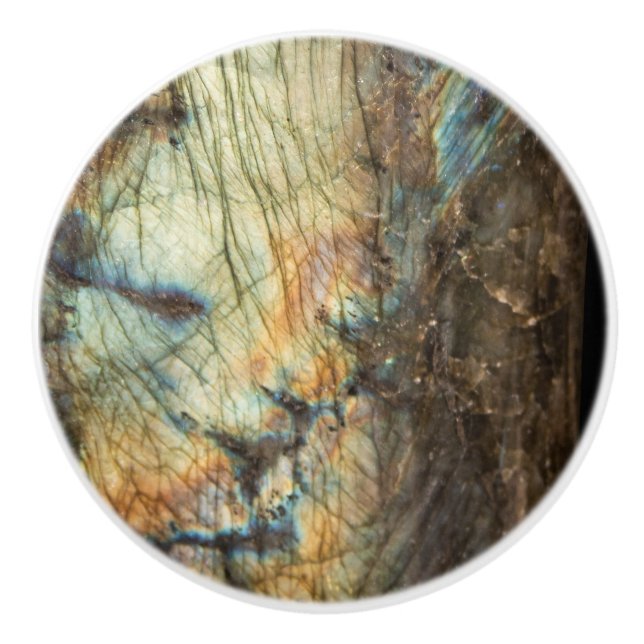 Crystal Geode Labradorite  Healing Crystals Ceramic Knob (Front)