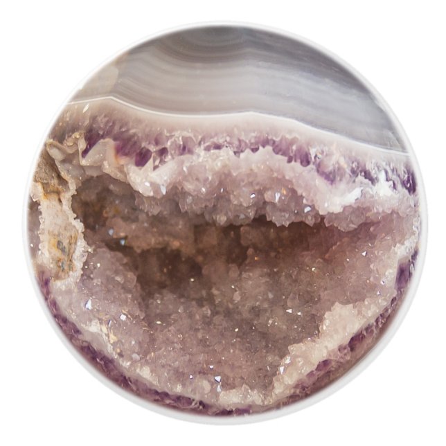 Crystal Geode Sphere Amethyst Healing Crystals Ceramic Knob (Front)