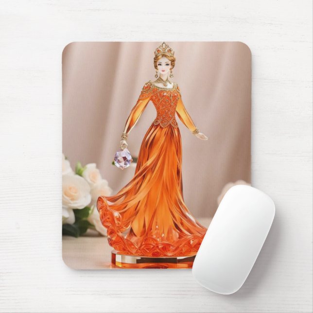 Crystal glass princess with orange dress mouse mat (With Mouse)