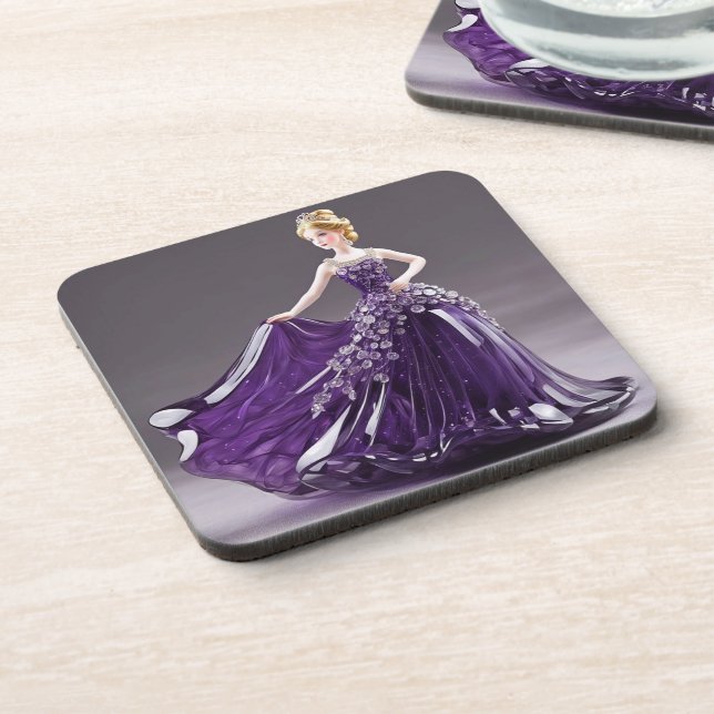 Crystal glass princess with purple dress coaster (Left Side)