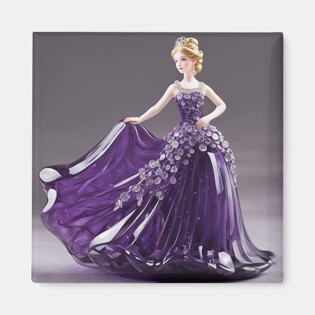 Crystal glass princess with purple dress magnet (Front)