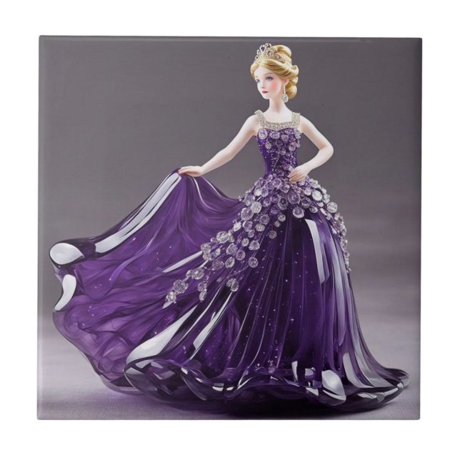 Crystal glass princess with purple dress tile (Front)