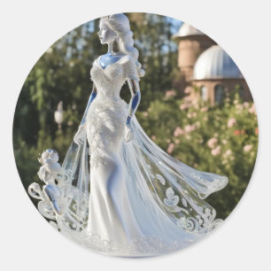 Crystal glass princess with white dress classic round sticker