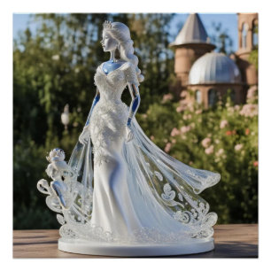 Crystal glass princess with white dress poster
