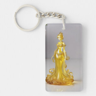 Crystal glass princess with yellow dress key ring