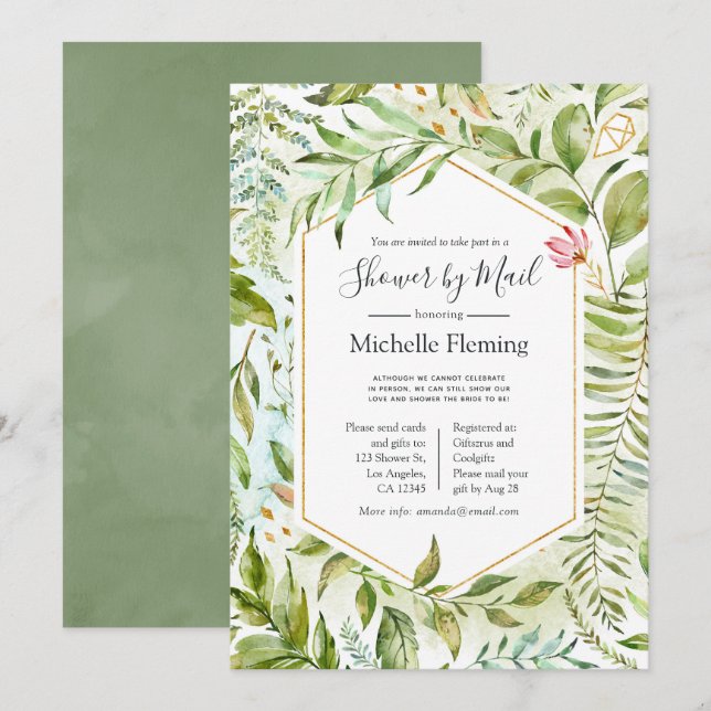 Crystal Greenery Baby or Bridal Shower by Mail Invitation (Front/Back)