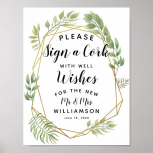 Crystal  greenery leaf Sign a Cork party/wedding