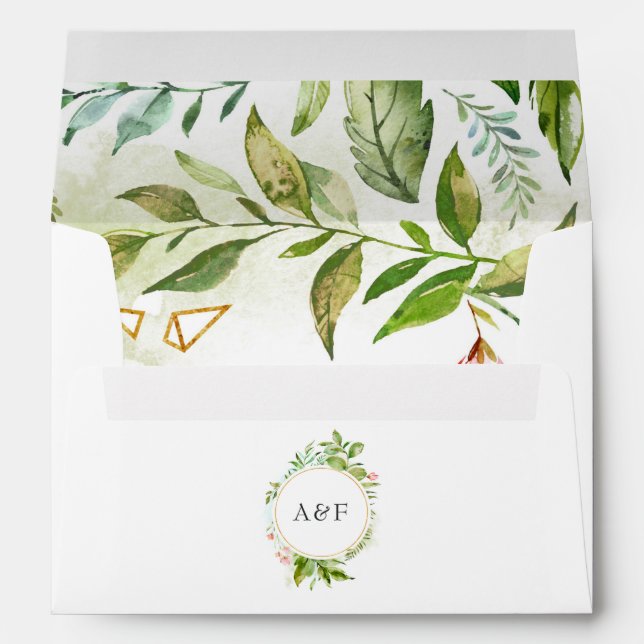Crystal Greenery Monogrammed Wedding Envelope (Back (Bottom))