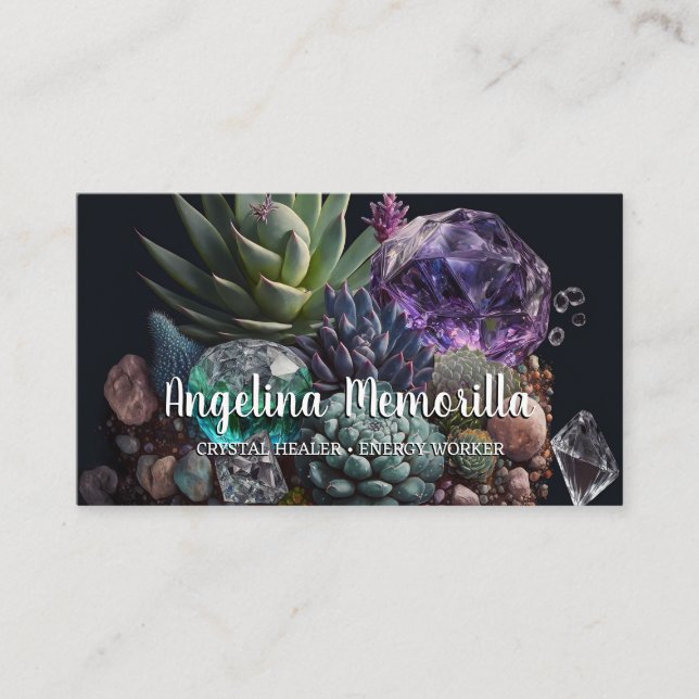 Crystal Healer Energy Worker Succulents Crystals Business Card (Front)