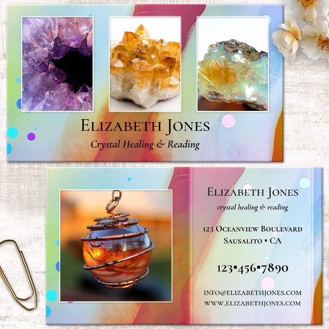 Crystal Healing Reading Photo Business Card (Spiritual crystal healer artistic business card with your own photos - psychic - medium - healer)
