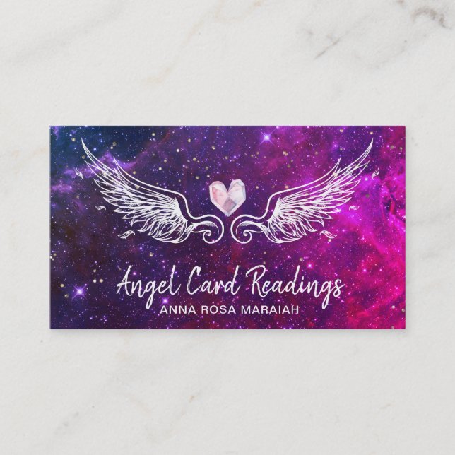 *~*  Crystal Heart Angel Wings Cosmic Stars Business Card (Front)