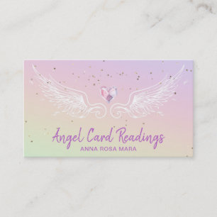 *~*  Crystal Heart Angel Wings Rainbow Pastel Business Card