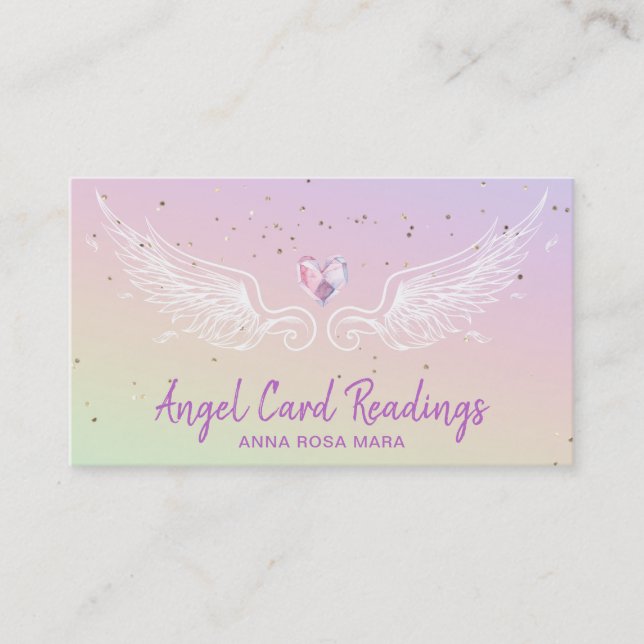 *~*  Crystal Heart Angel Wings Rainbow Pastel Business Card (Front)