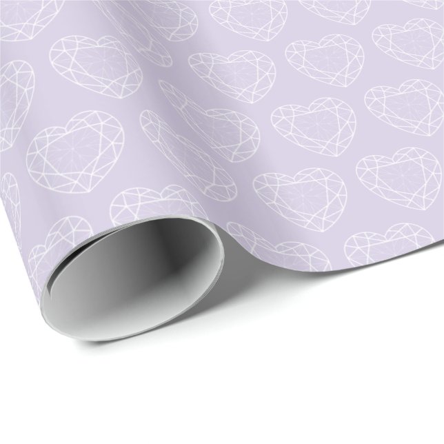 Crystal heart gem pale purple line art patterned wrapping paper (Roll Corner)
