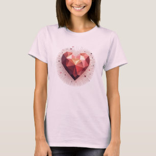 Crystal Heart Geometric Pink Love Girls Women T-Shirt