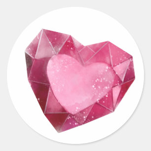 Crystal heart in pink classic round sticker