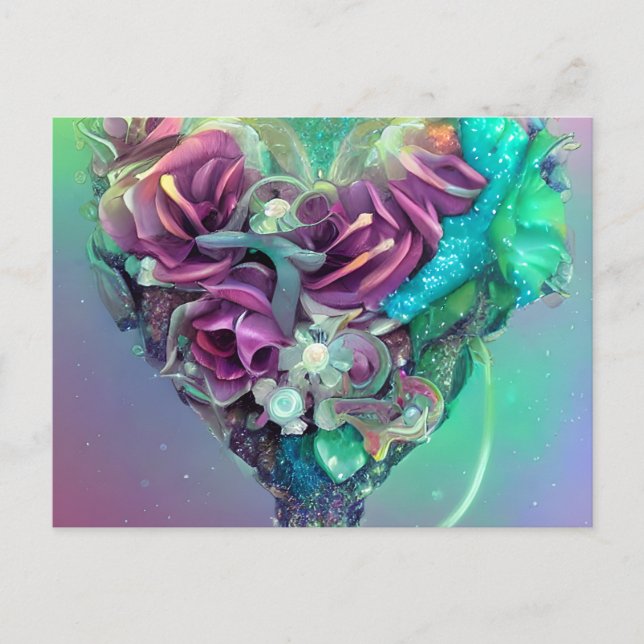 Crystal Heart Rainbow Pastel Purple Tones Fantasy Postcard (Front)