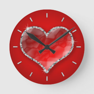 Crystal Heart Round Clock