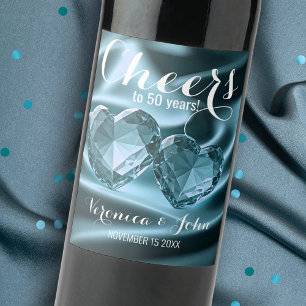 Crystal Hearts on Satin 50th Wedding Anniversary Wine Label
