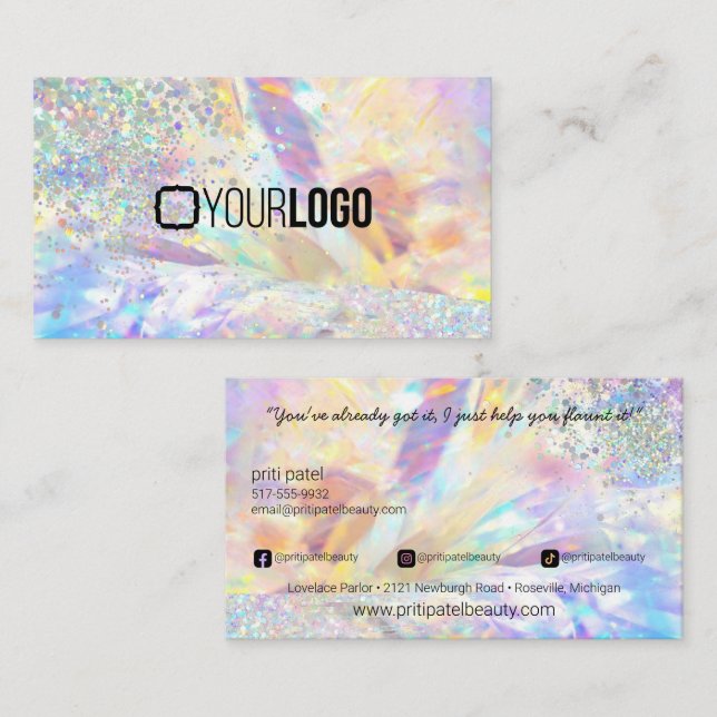 Crystal Holographic Glitter MUA Lash Tech Beauty Business Card (Front/Back)