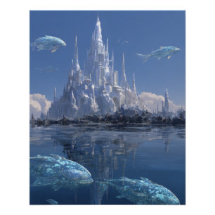 Crystal Ice Castle With Arctic Whales Poster