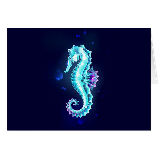 Crystal Ice Seahorse on Blue Background (Front Horizontal)