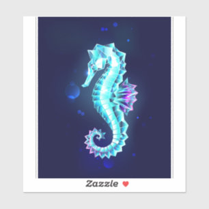 Crystal Ice Seahorse on Blue Background