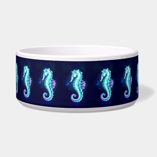 Crystal Ice Seahorse on Blue Background (Front)