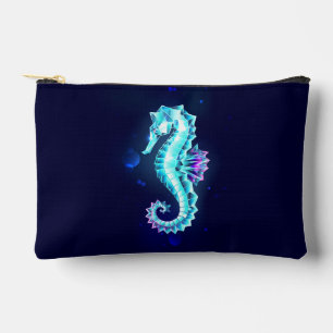 Crystal Ice Seahorse on Blue Background Accessory Pouch