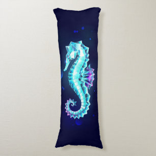 Crystal Ice Seahorse on Blue Background Body Cushion