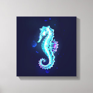 Crystal Ice Seahorse on Blue Background Canvas Print