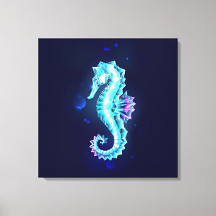 Crystal Ice Seahorse on Blue Background Canvas Print
