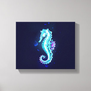 Crystal Ice Seahorse on Blue Background Canvas Print