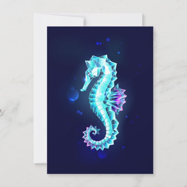 Crystal Ice Seahorse on Blue Background Card (Front)