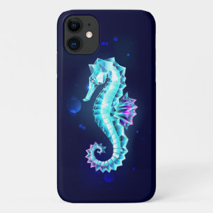Crystal Ice Seahorse on Blue Background iPhone 11 Case