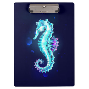 Crystal Ice Seahorse on Blue Background Clipboard
