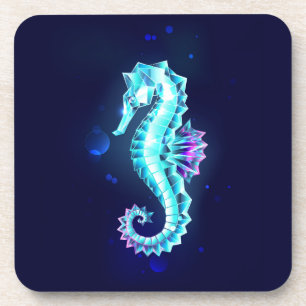 Crystal Ice Seahorse on Blue Background Coaster