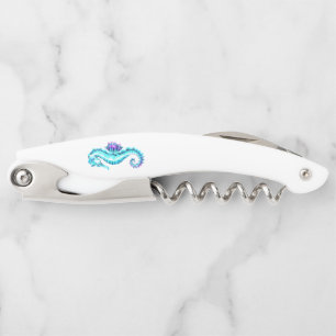 Crystal Ice Seahorse on Blue Background Corkscrew