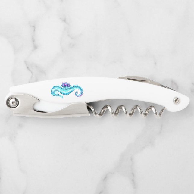 Crystal Ice Seahorse on Blue Background Corkscrew (Front)