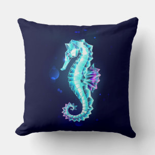 Crystal Ice Seahorse on Blue Background Cushion